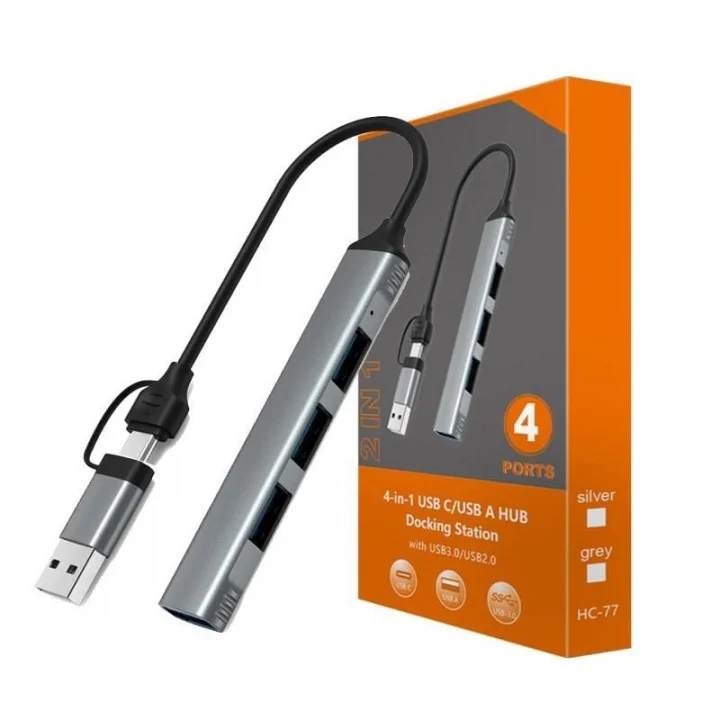 mAcbook Uyumlu Type-C & USB Çiftli 4port USB 3.0 Splitter 5 Gbps Çevirici Hub Adaptör
