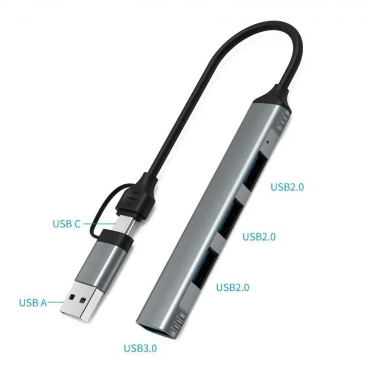 mAcbook Uyumlu Type-C & USB Çiftli 4port USB 3.0 Splitter 5 Gbps Çevirici Hub Adaptör