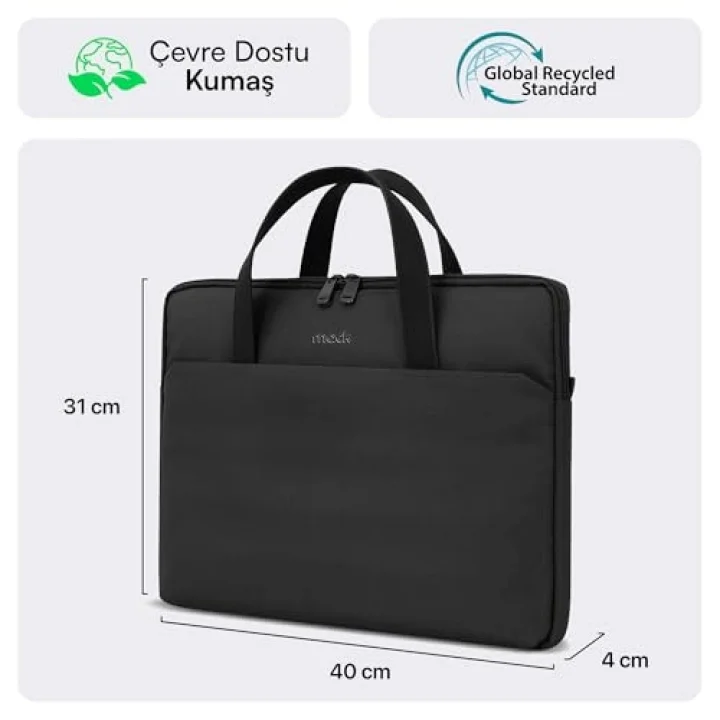 Mack MCE-1511 Nova Eco Çevre Dostu Laptop Çantası, 15.6 inç Bilgisayar Çantası, Kadın ve Erkek Notebook Çantası, YKK Fermuarlı Macbook Çantası, İş ve Evrak Çantası, Siyah