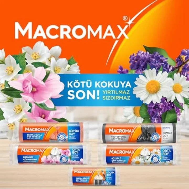 Macromax Büzgülü Manolya Çöp Torbası Orta Boy 10lu