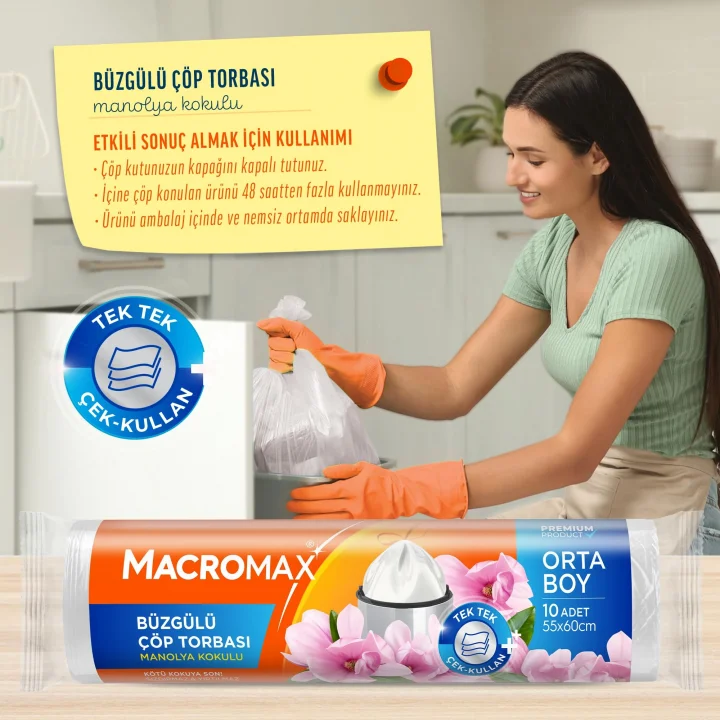 Macromax Büzgülü Manolya Çöp Torbası Orta Boy 10lu