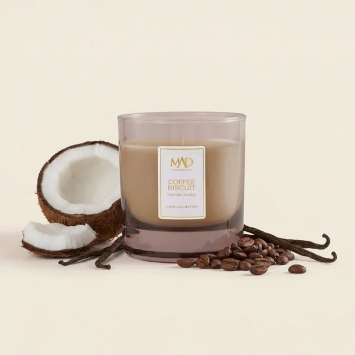 Mad Coffee Biscuit 200 gr Kokulu Cam Mum – Kahve, Şeker ve Vanilya ile Sıcacık Bir Atmosfer