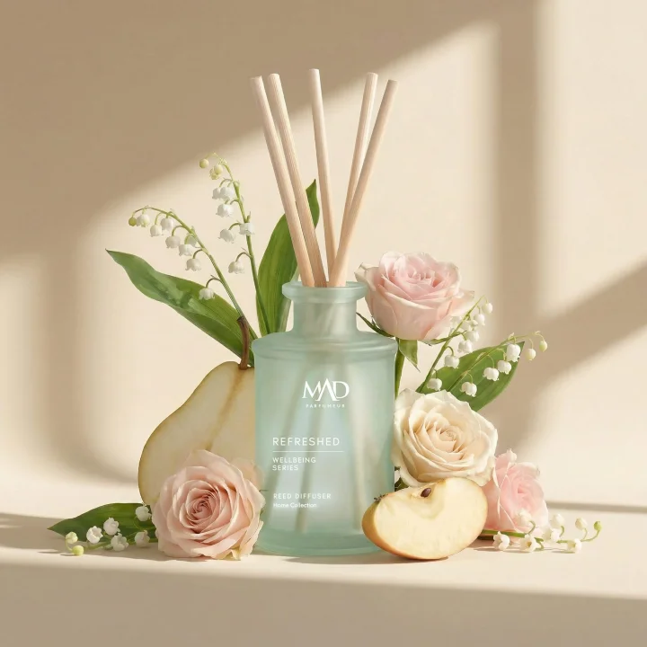 Mad Wellbeing Refreshed 190 ml, Fiber Çubuklu Ortam Kokusu – Armut, Elma ve Su Notaları ile Ferahlık ve Yenilenme