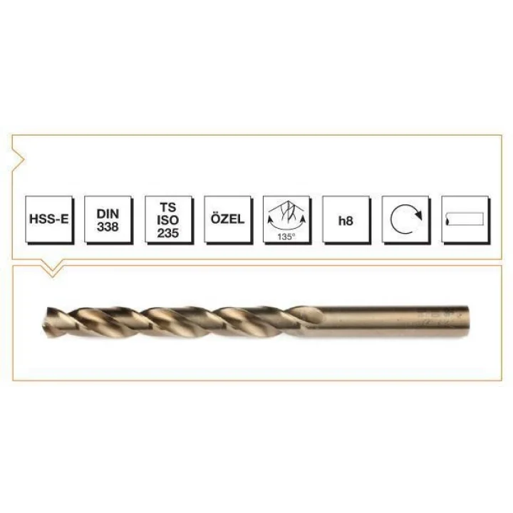 Mey İthalat® Makina Takım HSS-E Altın Seri İnox Delme Matkap Ucu 7 mm