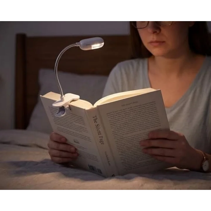 Mandallı LED Kitap Okuma Lambası – Esnek Yaylı Boyun, Pilli, Klipsli Tasarım – Kitap, Masa, Yatak Başı İçin Okuma Işığı