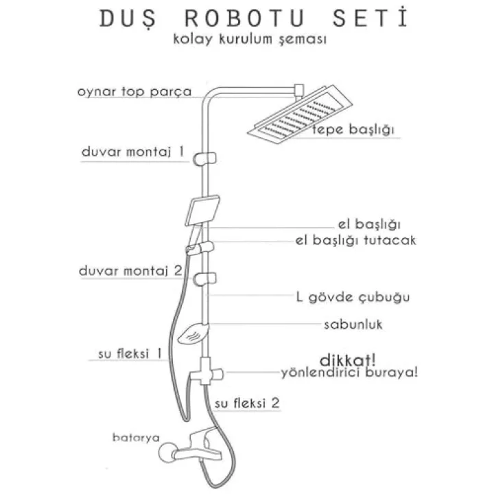 Manor Robot Duş Seti Tam Takım Parlak Krom Standart Yağmurlama Başlık Sabunluklu Vidalı Duş Sistemi