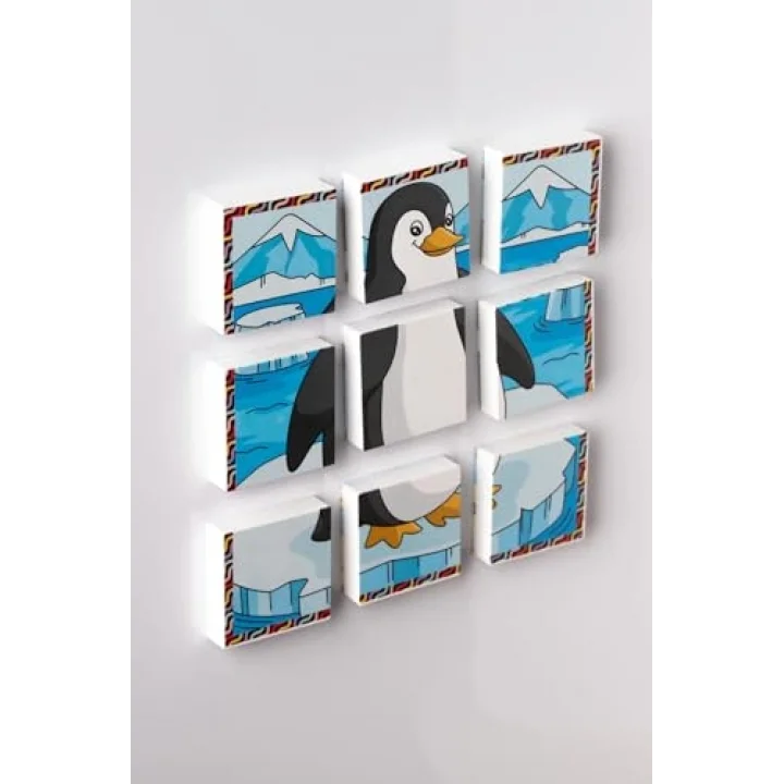 Manyetik Blok Çift Taraflı 9 Parçalı Mıknatıslı PENGUEN - KÖPEK BALIĞI Puzzle - 2 Görsel YapBoz