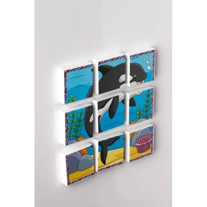Manyetik Blok Çift Taraflı 9 Parçalı Mıknatıslı PENGUEN - KÖPEK BALIĞI Puzzle - 2 Görsel YapBoz