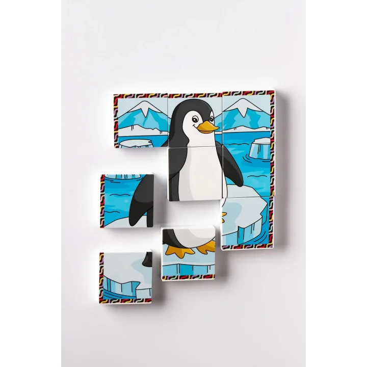 Manyetik Blok Çift Taraflı 9 Parçalı Mıknatıslı PENGUEN - KÖPEK BALIĞI Puzzle - 2 Görsel YapBoz