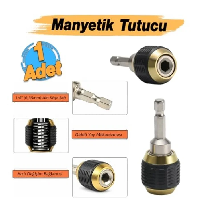 Manyetik Mıknatıslı Speed Bits Uç Tutucu 1/4 Matkap Uyumlu Pratik Sök Tak Hızlı Bilyalı Emniyetli