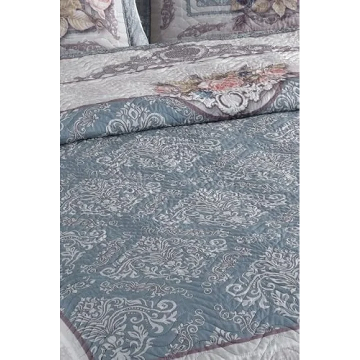 Marie Çift Kişilik Kapitone Yatak Örtüsü Takımı - Mavi