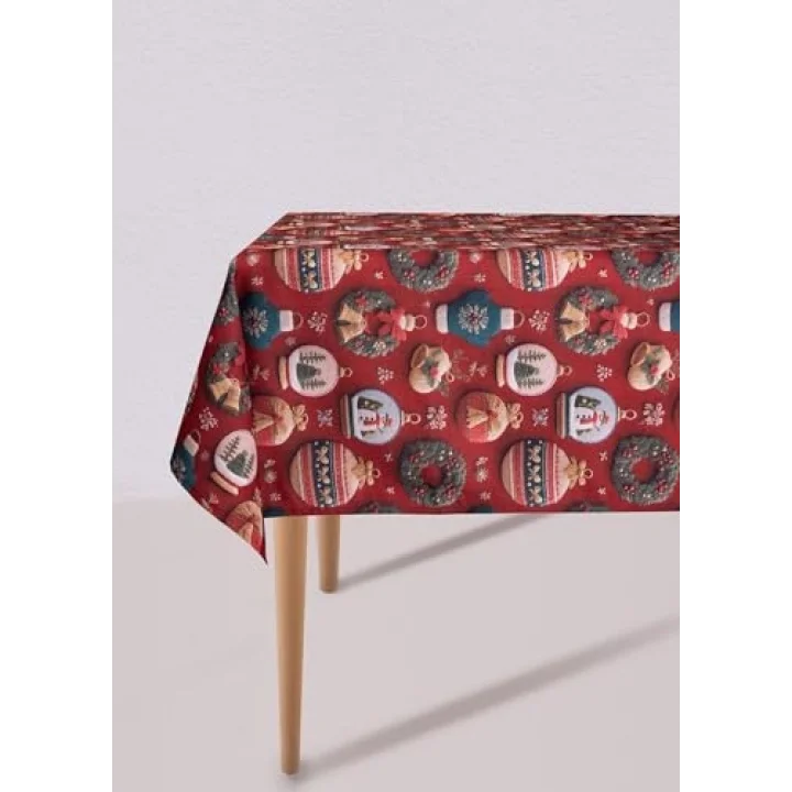 [marka] Modern Figür Desenli Masa Örtüsü 150x240 Cm Kırmız