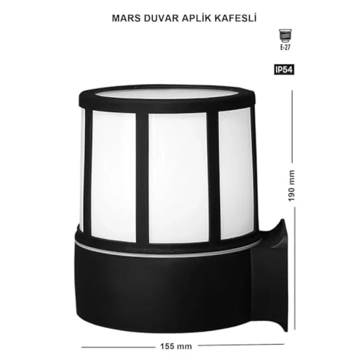 Mars Serisi Sensörlü Bahçe Apliği - IP54 Zita Dış Mekan Duvar Lambası, E27 Duy, Yanmaz & Kırılmaz Gövde, Hareket Sensörlü, Siyah Kafesli Tasarım,%100 Yerli Üretim