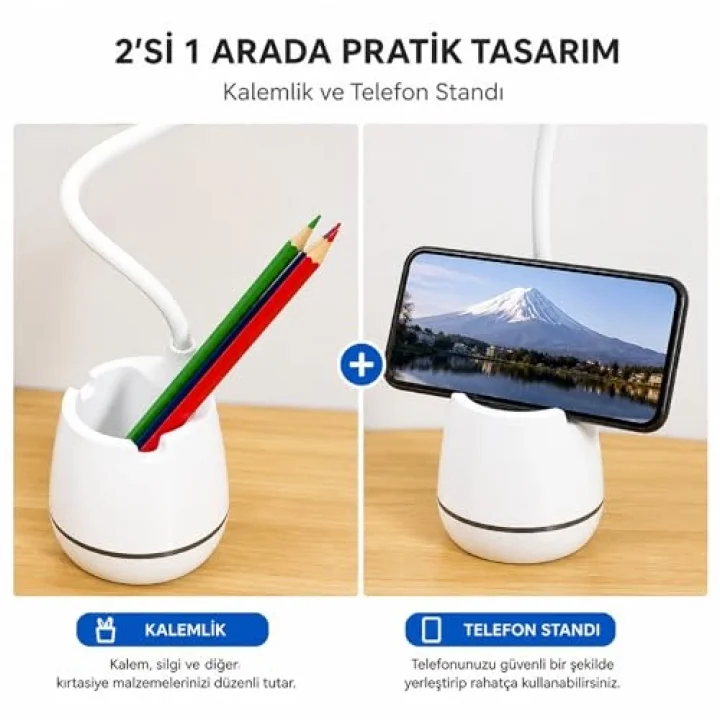 Masa Lambası Şarjlı Dokunmatik 24 LED’li, 3 Renk Modlu Ayarlanabilir Işık, USB Şarjlı, Esnek Gövde, Modern Masa ve Gece Lambası