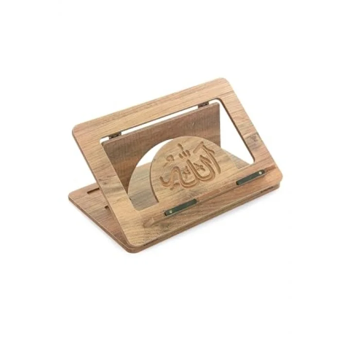 Masaüstü Kademeli Ayarlanabilir Allah Yazılı Sayfa Tutucu Aparatlı Ahşap Rahle, Katlanabilir Tablet Standı