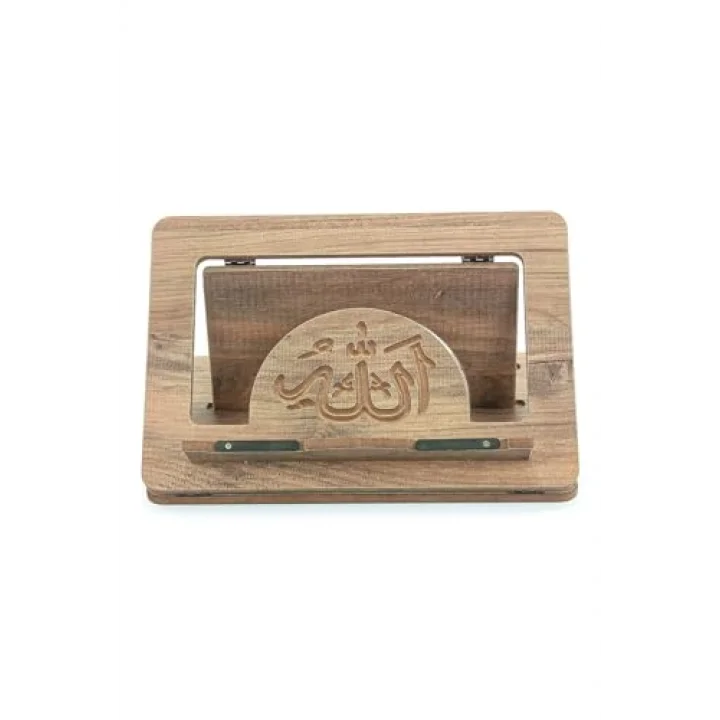Masaüstü Kademeli Ayarlanabilir Allah Yazılı Sayfa Tutucu Aparatlı Ahşap Rahle, Katlanabilir Tablet Standı