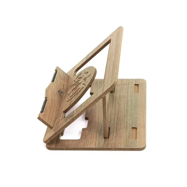 Masaüstü Kademeli Ayarlanabilir Allah Yazılı Sayfa Tutucu Aparatlı Ahşap Rahle, Katlanabilir Tablet Standı