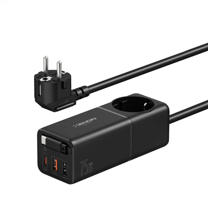 Masaüstü Priz Hızlı Şarj İstasyonu | 75W GaN 4000W AC Dahili USB-C Kablo 3 x USB PD PPS X6412