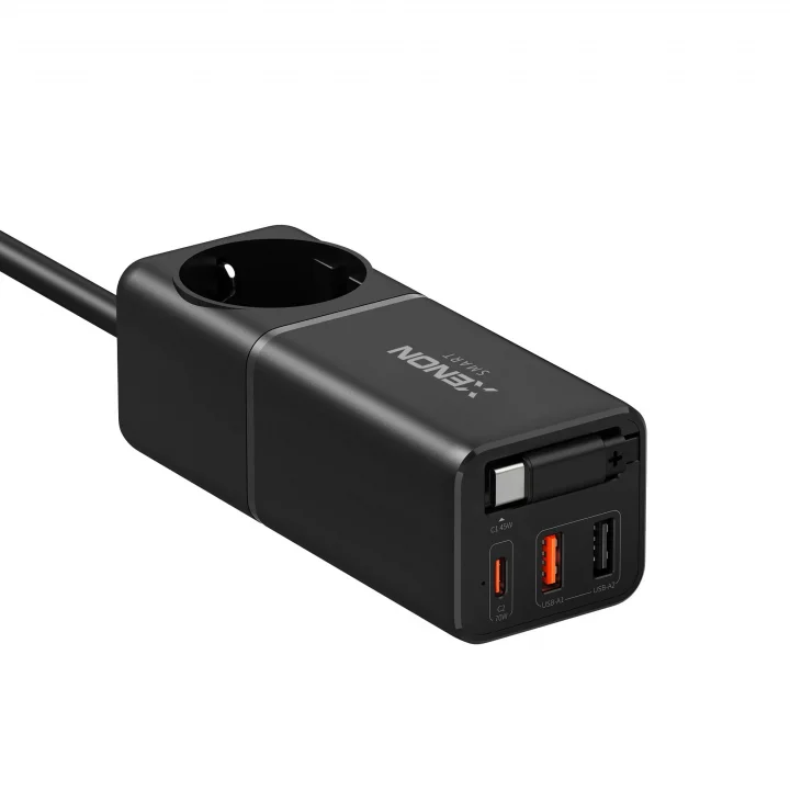 Masaüstü Priz Hızlı Şarj İstasyonu | 75W GaN 4000W AC Dahili USB-C Kablo 3 x USB PD PPS X6412