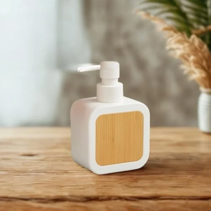 Mat Antrasit Sabunluk | Ahşap Desenli Lüks, Ergonomik Tasarım, Ahşap Dispenser (Beyaz)