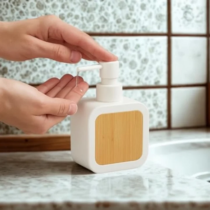 Mat Antrasit Sabunluk | Ahşap Desenli Lüks, Ergonomik Tasarım, Ahşap Dispenser (Beyaz)