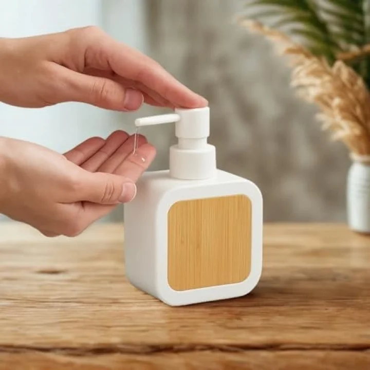 Mat Antrasit Sabunluk | Ahşap Desenli Lüks, Ergonomik Tasarım, Ahşap Dispenser (Beyaz)