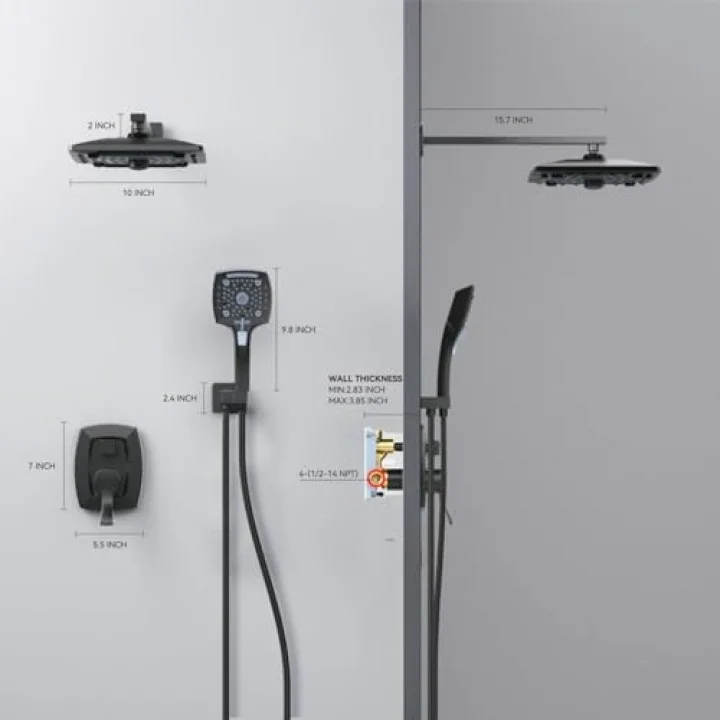 Mat Siyah Banyo Duş Bataryası Seti Vana, Yağış Duş Başlığı El Combo ile