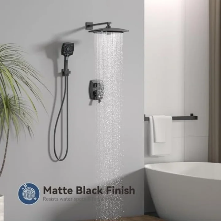 Mat Siyah Banyo Duş Bataryası Seti Vana, Yağış Duş Başlığı El Combo ile