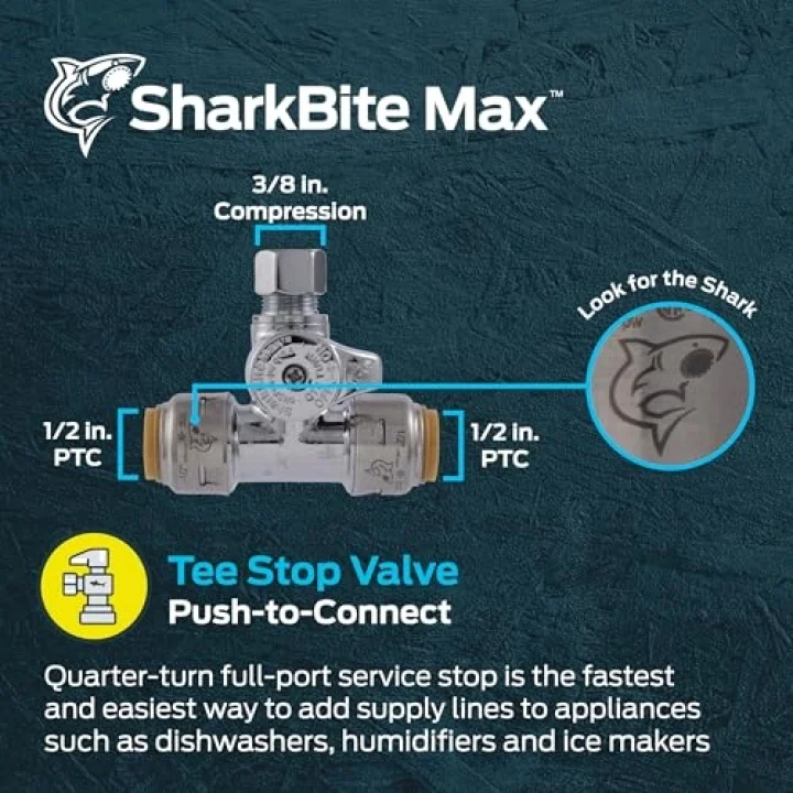 Max 1/2 x 1/2 x 3/8 İnç Sıkıştırma Tee Durdurma Vanası, Pirinç Tesisat Bağlantı Elemanı, PEX Boru, Bakır, CPVC, PE-RT, HDPE, UR24984A