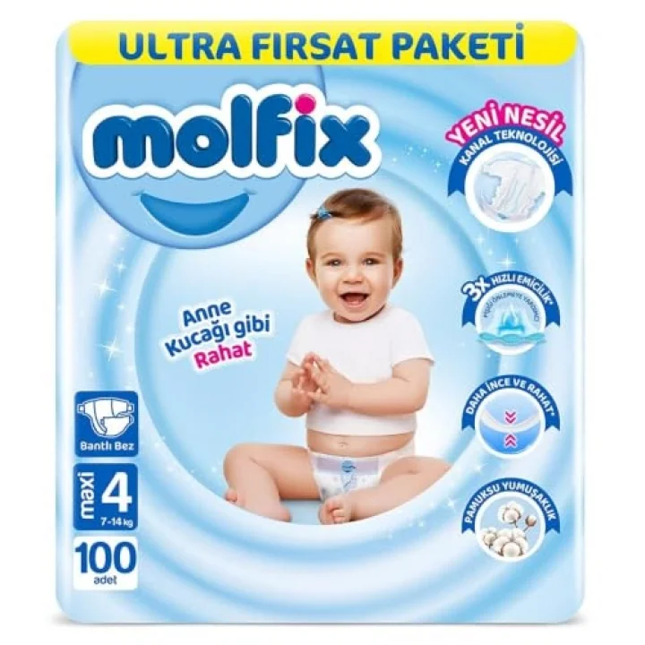 Maxi 4 Beden Aylık Bebek Bezi (1 x 100 Adet)