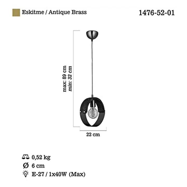 Maya Tekli Ahşaplı Antik Avize 1 X E27