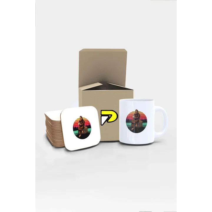 Maymun Goril Tasarımlı Baskılı Kupa Bardak Seti, Eğlenceli Özel Hediye Mug