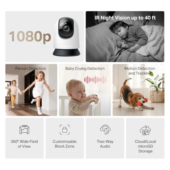 MC200 | 1080p Güvenlik Wi-Fi Kamerası | 360° Görüş | Gece Görüşü | Akıllı Hareket & Kişi Algılama | Çift Yönlü Ses | microSD & Bulut Depolama | SmartThings, Alexa, Google Assistant Uyumlu