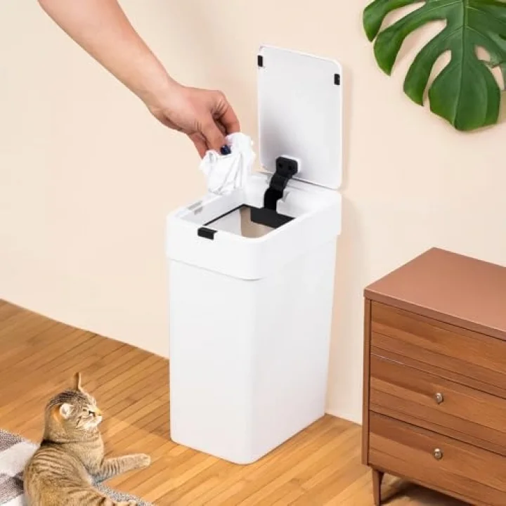 Me-06 Hareket Sensörlü 9lt Sessiz Banyo Mutfak Çöp Kovası Beyaz