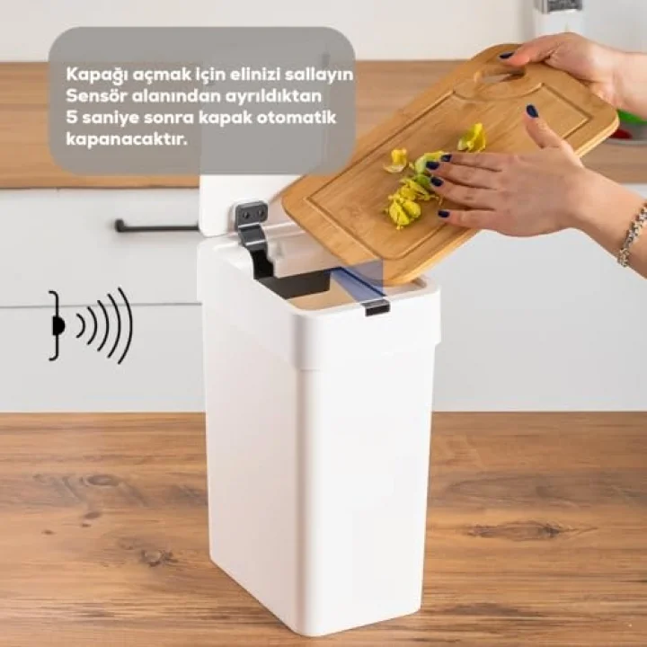 Me-06 Hareket Sensörlü 9lt Sessiz Banyo Mutfak Çöp Kovası Beyaz