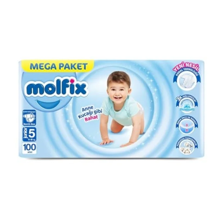 Mega Paket Bebek Bezi, Junior 5 Beden, 90+10 Adet, Yeni Nesil Rahat Teknoloji, 12-18 kg