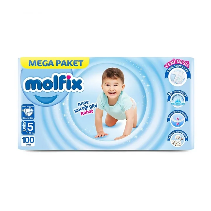 Mega Paket Bebek Bezi, Junior 5 Beden, 90+10 Adet, Yeni Nesil Rahat Teknoloji, 12-18 kg