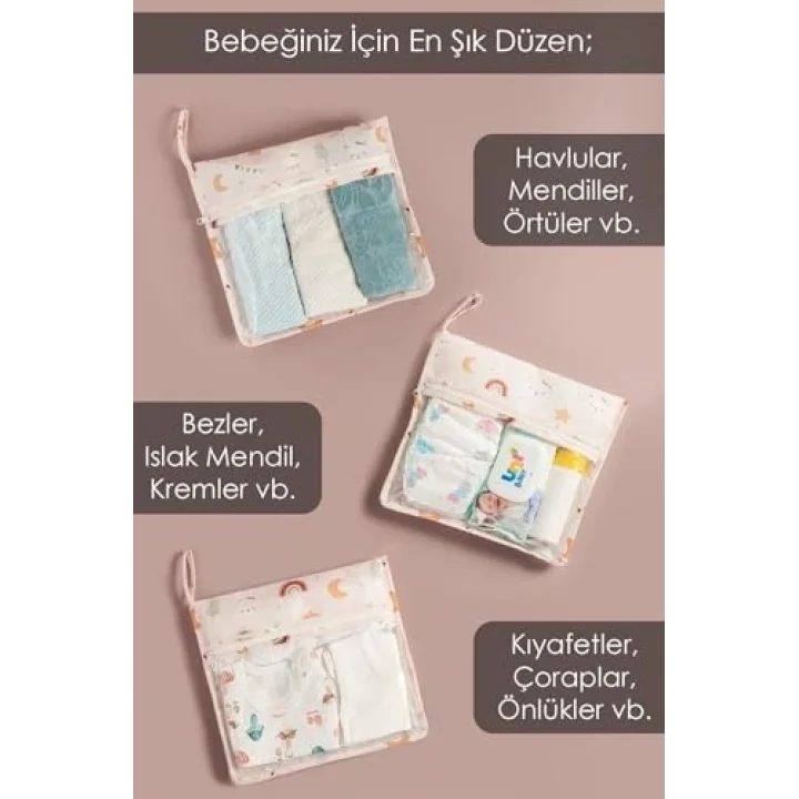 Meleni Baby 9 Parça Şeffaf Pencereli Fermuarlı Yeni Doğan Hastane Organizer Seti - Bavul Valiz Düzenleyici Hurç