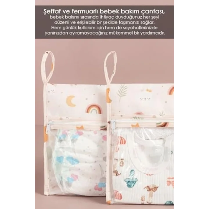 Meleni Baby 9 Parça Şeffaf Pencereli Fermuarlı Yeni Doğan Hastane Organizer Seti - Bavul Valiz Düzenleyici Hurç