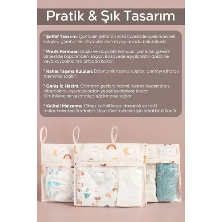 Meleni Baby 9 Parça Şeffaf Pencereli Fermuarlı Yeni Doğan Hastane Organizer Seti - Bavul Valiz Düzenleyici Hurç