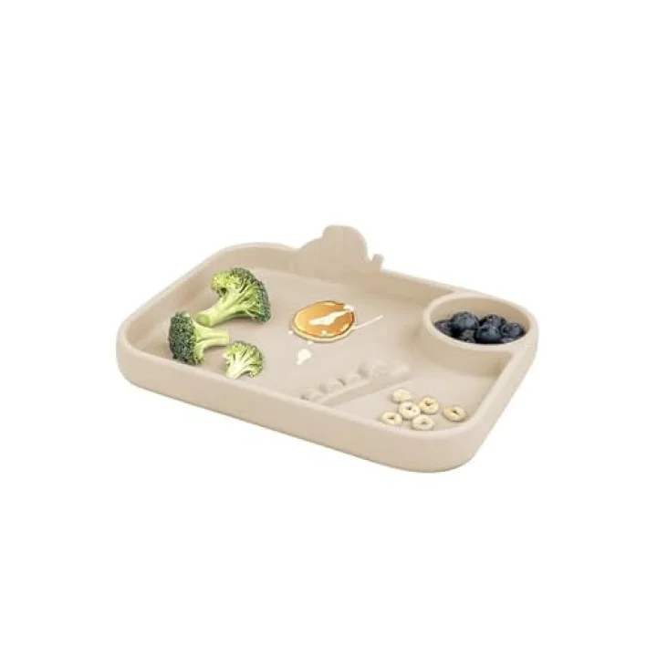 Meleni Baby Silikon 3 Bölmeli Bebek Beslenme Tabağı - Tabak - Beslenme Aksesuarı - Bej