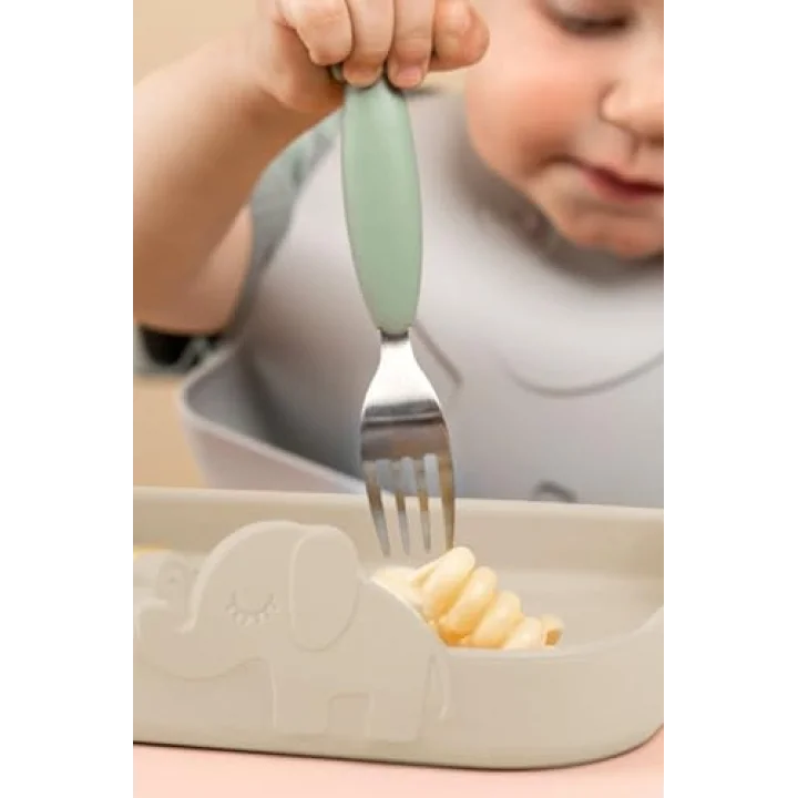 Meleni Baby Silikon 3 Bölmeli Bebek Beslenme Tabağı - Tabak - Beslenme Aksesuarı - Bej
