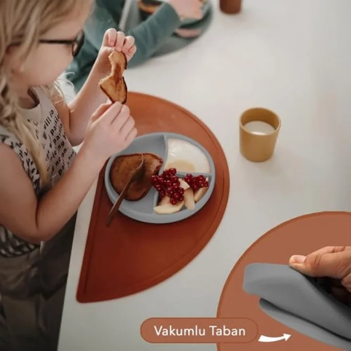 Meleni Baby Vakum Tabanlı Bebek Silikon Mama Tabağı - Silikon Tabak Antrasit