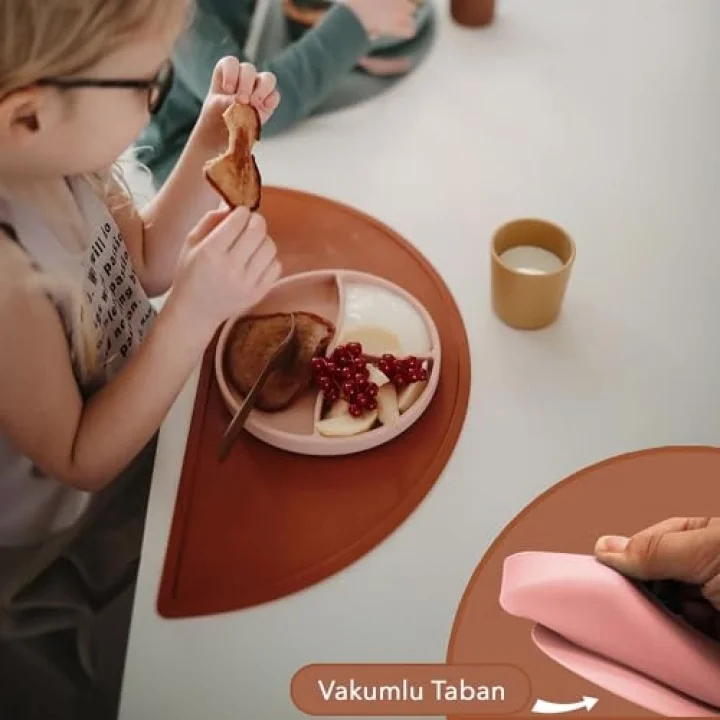 Meleni Baby Vakum Tabanlı Silikon Tabak - Bebek Silikon Mama Tabağı Pembe