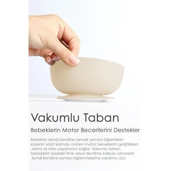 Meleni Baby Vakumlu Silikon Bebek Mama Kasesi - Vakum Tabanlı Kase - Bej