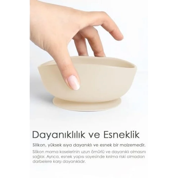 Meleni Baby Vakumlu Silikon Bebek Mama Kasesi - Vakum Tabanlı Kase - Bej
