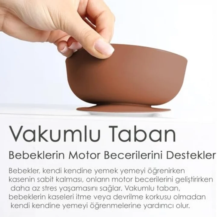 Meleni Baby Vakumlu Silikon Bebek Mama Kasesi - Vakum Tabanlı Kase - Kahve