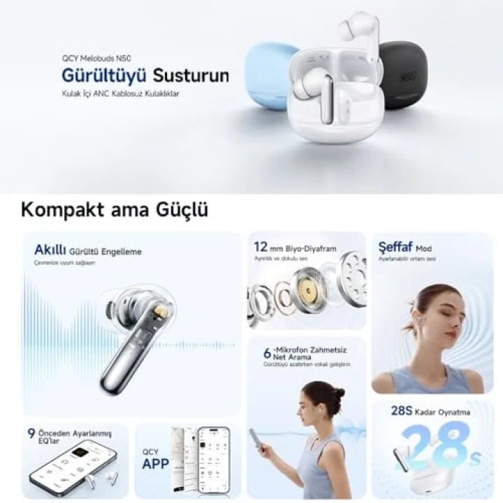 Melobuds N50 Anc Ht12 6 Mikrofonlu Bluetooth 5.4 Kulaklık Siyah