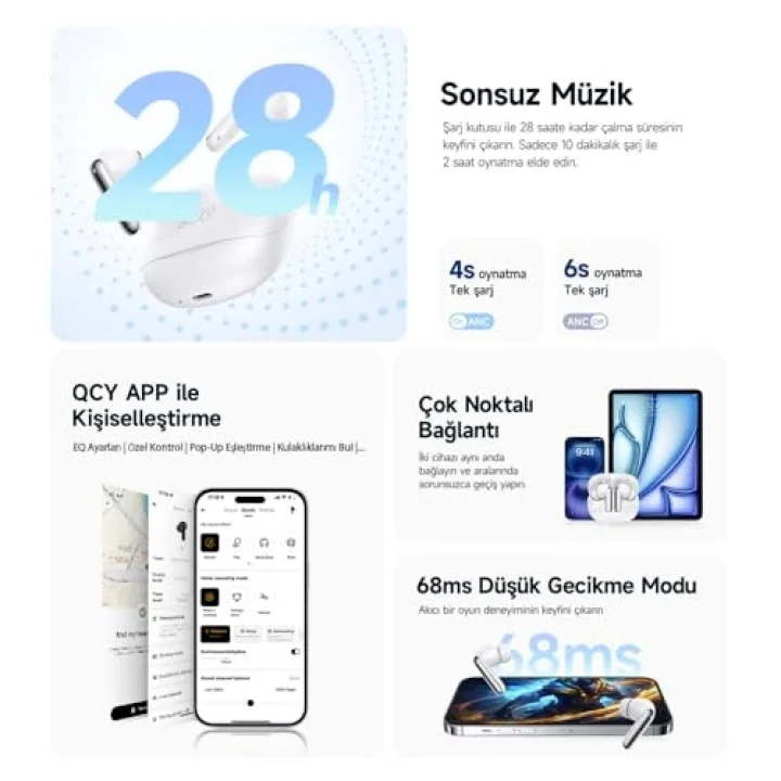Melobuds N50 Anc Ht12 6 Mikrofonlu Bluetooth 5.4 Kulaklık Siyah