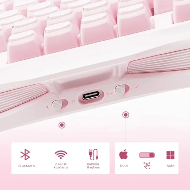 Mercury K1+M1 Pro Kablosuz Rgb Işıklı Mekanik Q Gaming Klavye ve Optik Mouse Seti, Sakura Pink